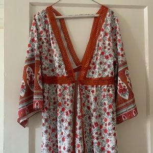 Floral front tie beach coverup